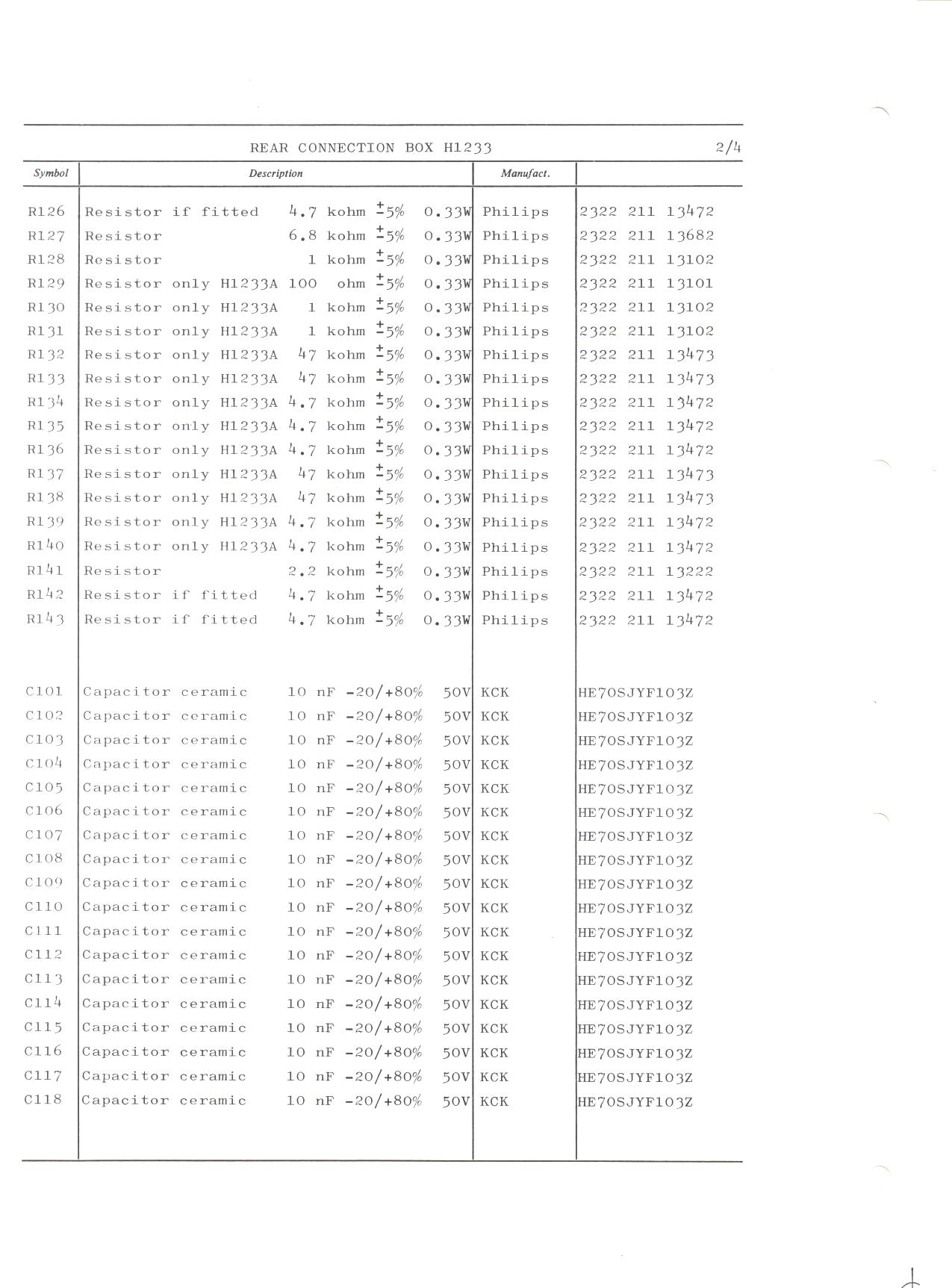 Parts list H1233 page 2